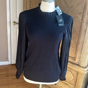 Adrianna Papell Black Top with Pleated sheer sleeves